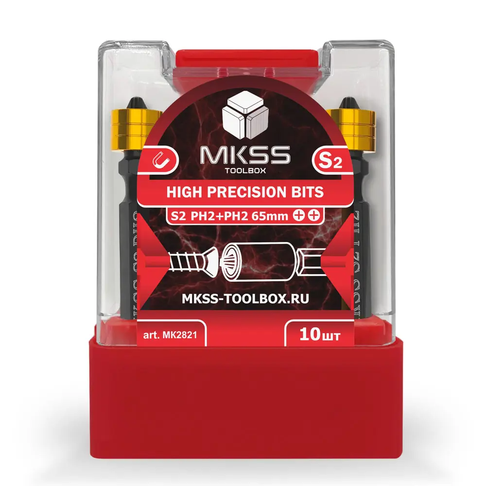 Фото 3 Бита крестовая торсионная магнитная ударная двухсторонняя Mkss Toolbox MK2821 PH2x65 мм, 10 шт Фото 3 Бита крестовая торсионная магнитная ударная двухсторонняя Mkss Toolbox MK2821 PH2x65 мм, 10 шт
