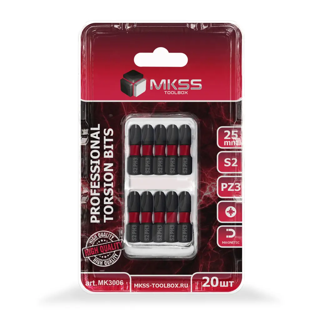 Фото 2 Бита крестовая торсионная магнитная ударная Mkss Toolbox MK3006 PZ3x25 мм, 20 шт Фото 2 Бита крестовая торсионная магнитная ударная Mkss Toolbox MK3006 PZ3x25 мм, 20 шт