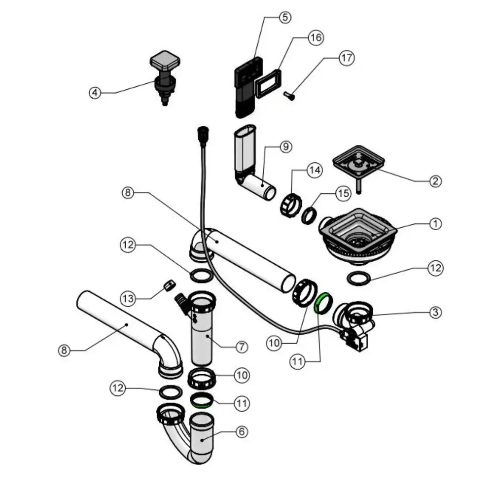 Фото 2 Слив-перелив для кухонной мойки автомат Alveus квадратный с вертикальным переливом Фото 2 Слив-перелив для кухонной мойки автомат Alveus квадратный с вертикальным переливом