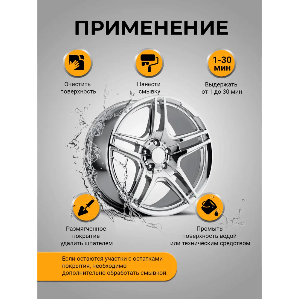 Фото Смывка краски Gredors для автомобильных дисков PR-CW 1 кг Фото Смывка краски Gredors для автомобильных дисков PR-CW 1 кг