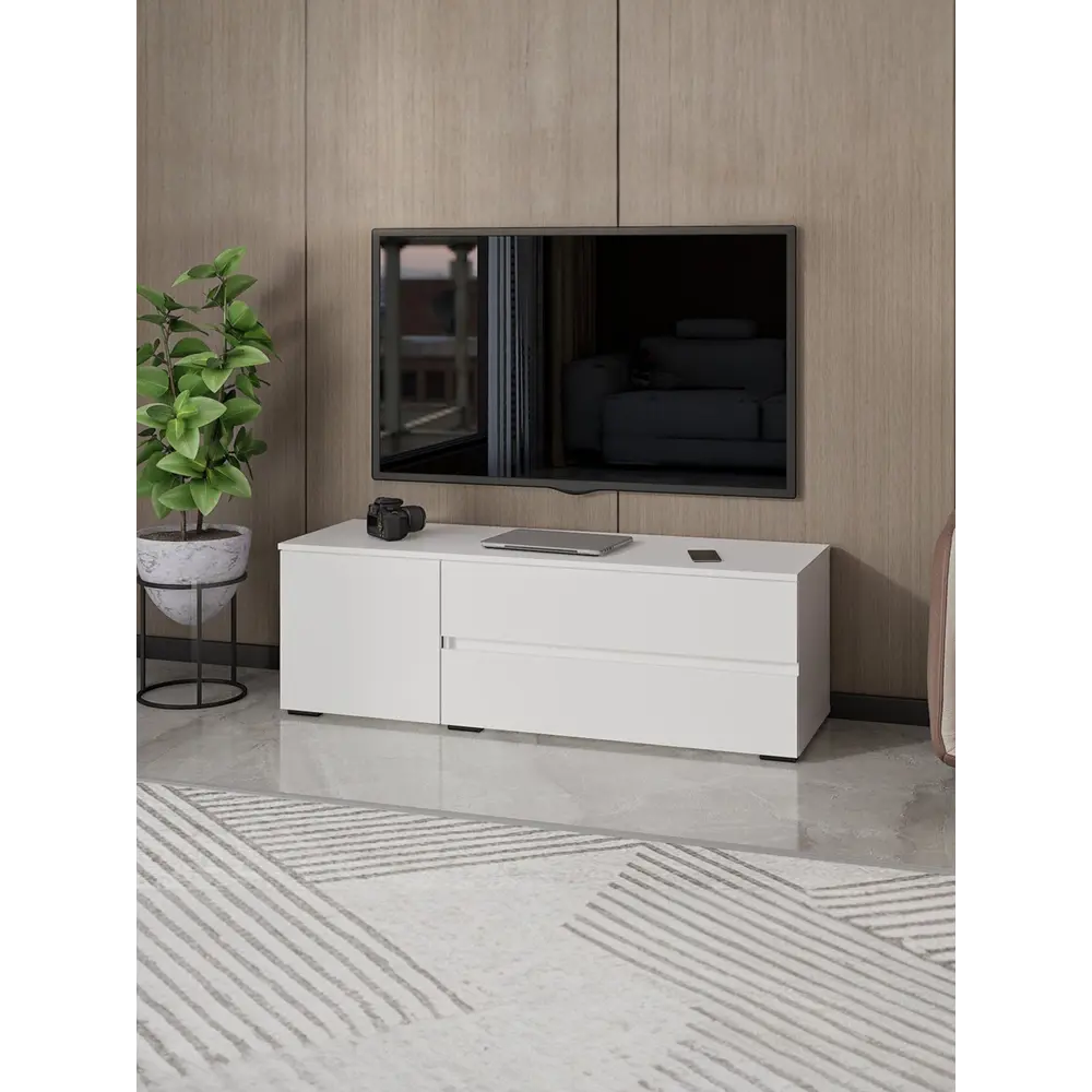 Фото 2 Тумба под телевизор Сима-ленд Лора 135х44х45 см дерево цвет белый Фото 2 Тумба под телевизор Сима-ленд Лора 135х44х45 см дерево цвет белый