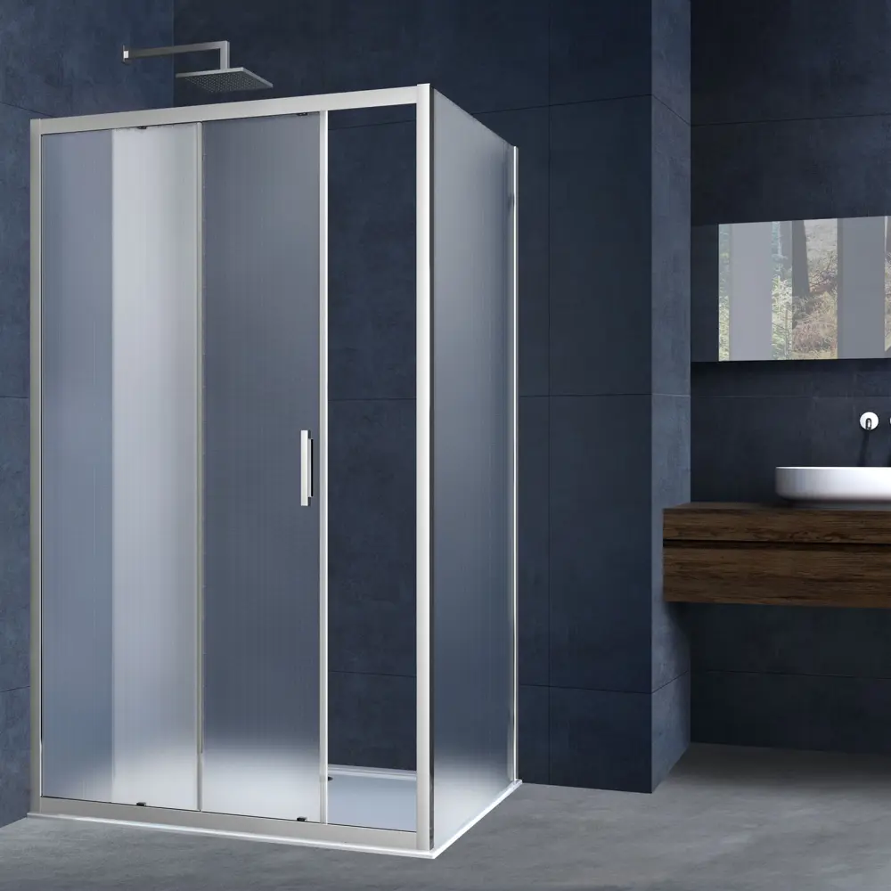 Фото Душевой уголок Vincea Alpha VSR-3AL8010MT 100x80х190 профиль хром, стекло рифленое Фото Душевой уголок Vincea Alpha VSR-3AL8010MT 100x80х190 профиль хром, стекло рифленое