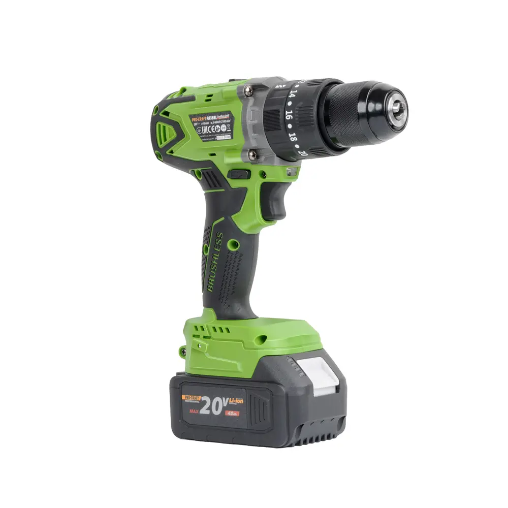 Фото 6 Шуруповерт аккумуляторный бесщеточный Procraft PA18BL, 20 В Li-Ion 2x4 Ач, 45 Нм Фото 6 Шуруповерт аккумуляторный бесщеточный Procraft PA18BL, 20 В Li-Ion 2x4 Ач, 45 Нм