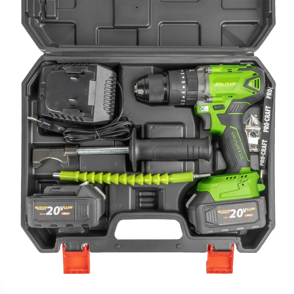 Фото 8 Шуруповерт аккумуляторный бесщеточный Procraft PA18BL, 20 В Li-Ion 2x4 Ач, 45 Нм Фото 8 Шуруповерт аккумуляторный бесщеточный Procraft PA18BL, 20 В Li-Ion 2x4 Ач, 45 Нм