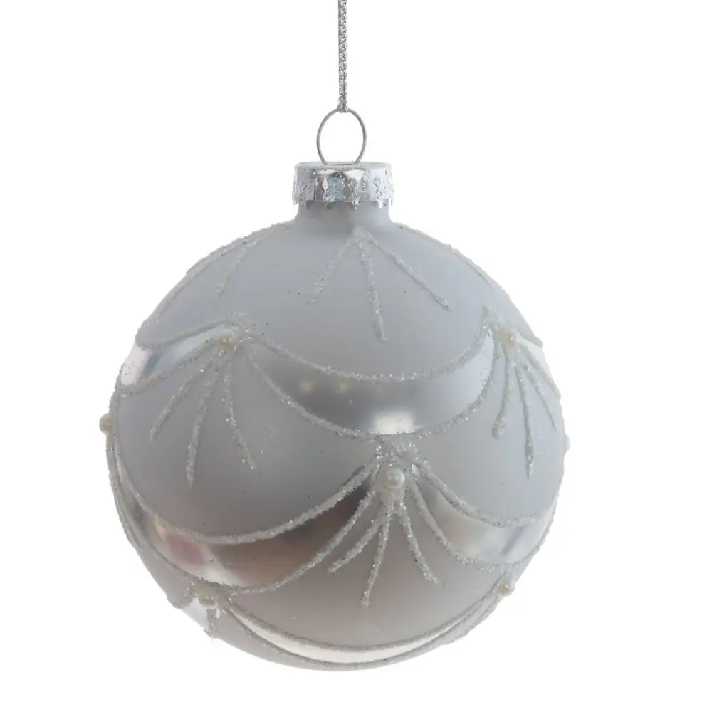 Фото Елочный шар 809687 7.5 см стекло серый / серебристый Фото Елочный шар 809687 7.5 см стекло серый / серебристый