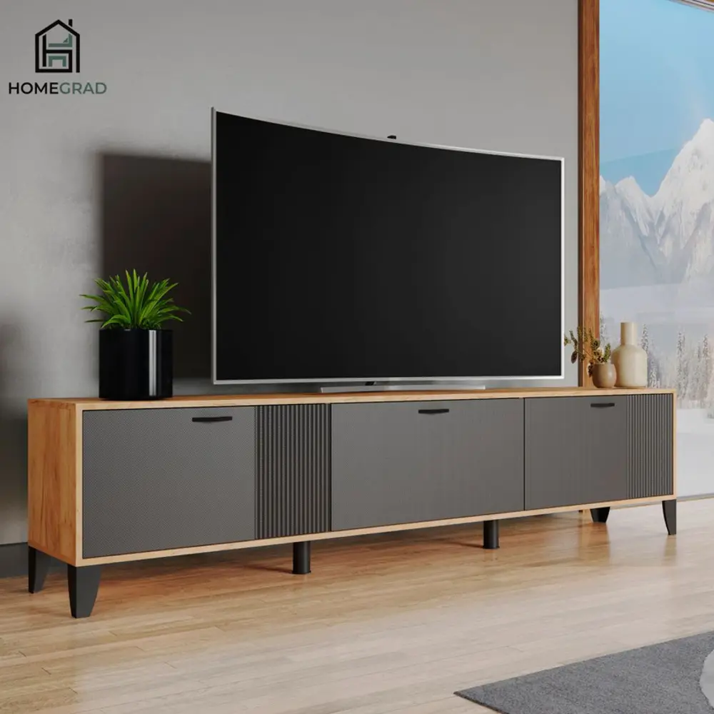 Фото Тумба под телевизор Homegrad 017868/01 220x51.8x36.8 см ЛДСП цвет дуб крафт золотой/карбон вулкан Фото Тумба под телевизор Homegrad 017868/01 220x51.8x36.8 см ЛДСП цвет дуб крафт золотой/карбон вулкан