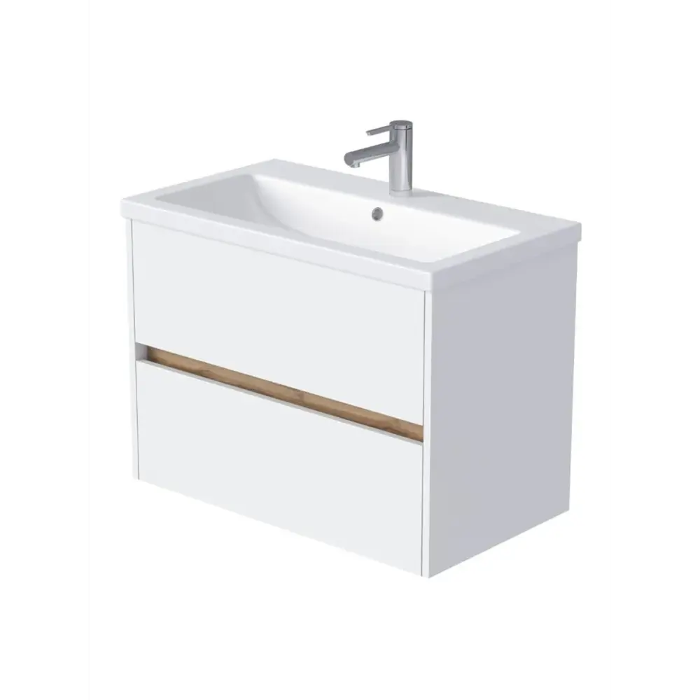 Фото 4 Тумба с раковиной в ванную подвесная 1Marka Veil 80 см цвет белый Аляска/дуб Вотан Ц0000044225