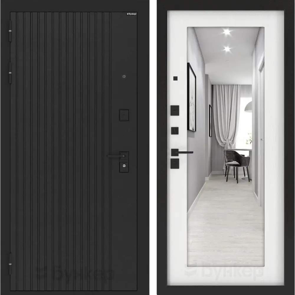 Фото Входная дверь Лабиринт Бункер 06 левый 205x96см цвет черный кварц/белое дерево с зеркалом П18 Фото Входная дверь Лабиринт Бункер 06 левый 205x96см цвет черный кварц/белое дерево с зеркалом П18