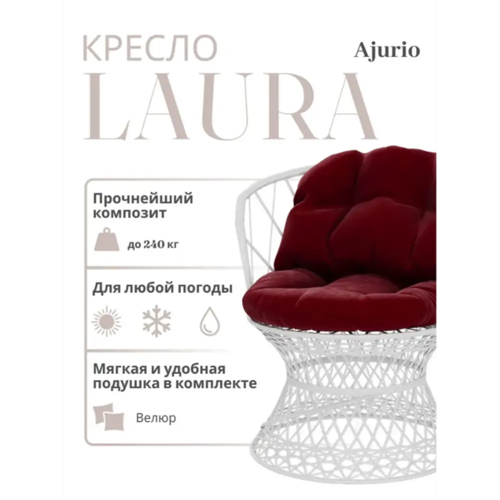 Фото Кресло садовое Ajurio Л84_01-16 Queen 76 см x 76 см x 85 см текстиль белый Фото Кресло садовое Ajurio Л84_01-16 Queen 76 см x 76 см x 85 см текстиль белый