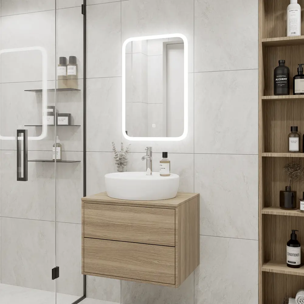 Фото Зеркало для ванной Light Led с подсветкой 50x60 см цвет белый Фото Зеркало для ванной Light Led с подсветкой 50x60 см цвет белый