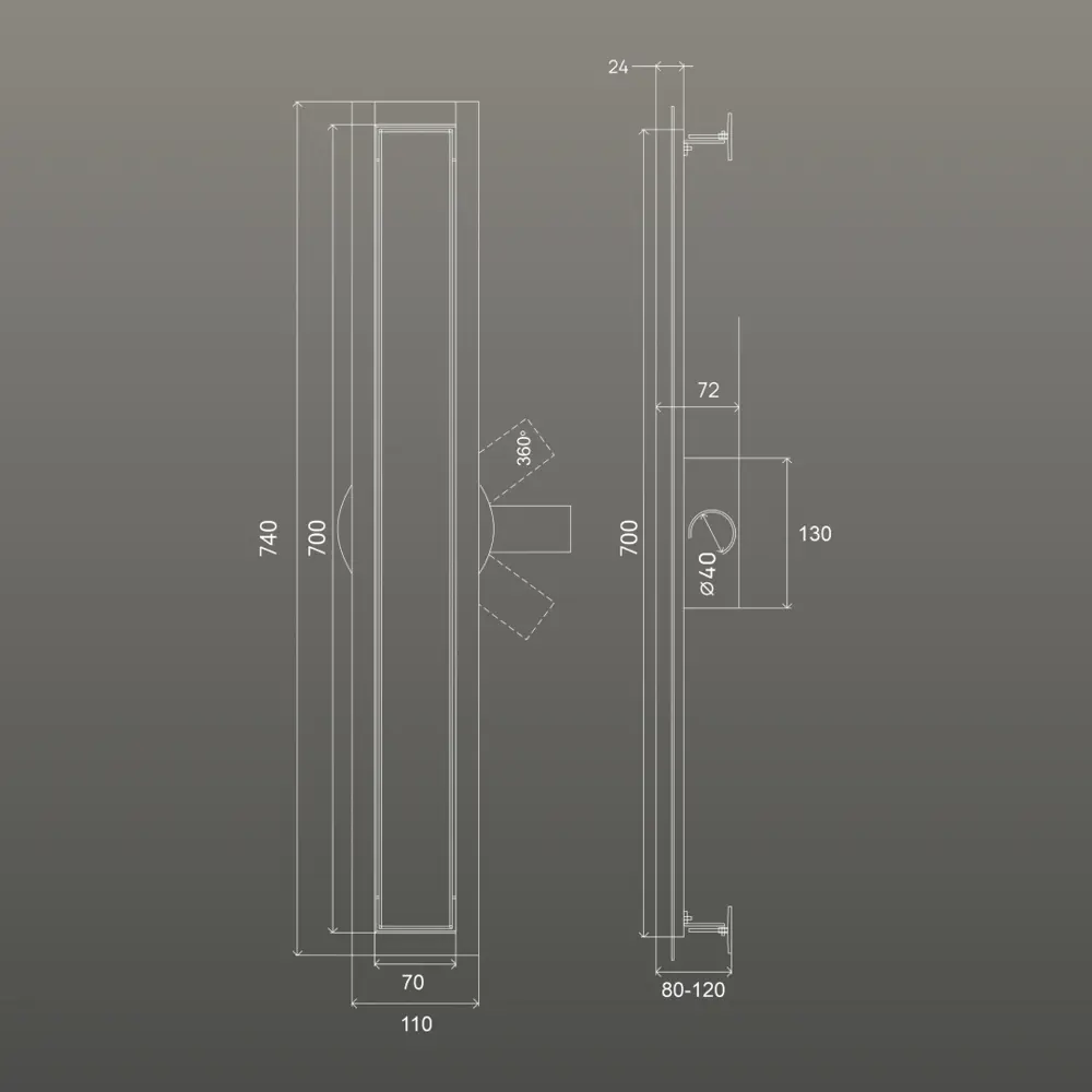 Фото 16 Трап для душа РМС ТЛ-02 универсальный 70x700 мм нержавеющая сталь Фото 16 Трап для душа РМС ТЛ-02 универсальный 70x700 мм нержавеющая сталь