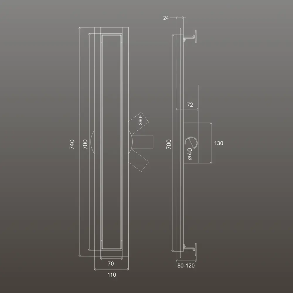 Фото 18 Душевой трап горизонтальный с поворотным механизмом РМС комбинированный затвор 700x70 мм РМС ТЛ02Ч-70x7 Фото 18 Душевой трап горизонтальный с поворотным механизмом РМС комбинированный затвор 700x70 мм РМС ТЛ02Ч-70x7