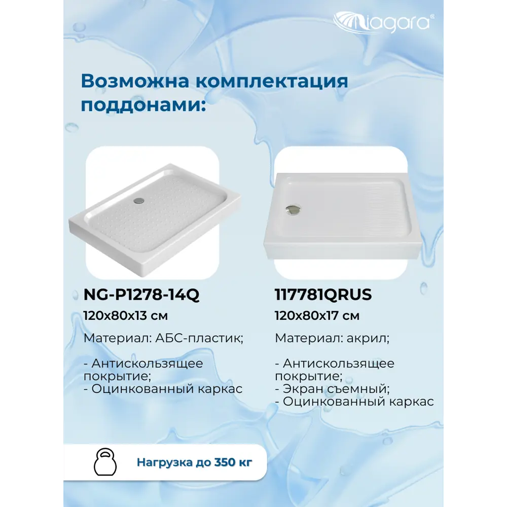 Фото 5 Душевой уголок Niagara Veil 117x87.5x190 см прямоугольник раздвижные двери матовое стекло, хромированный профиль