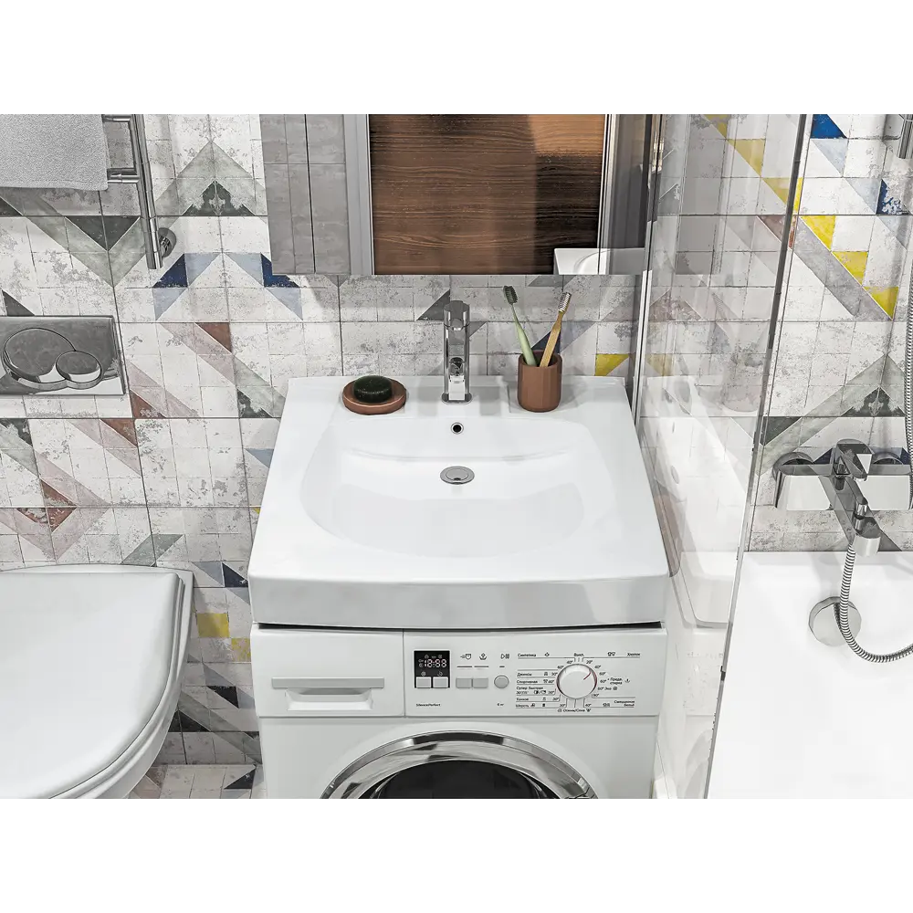 Фото 6 Раковина под стиральную машину Santek Пилот 60x60 см с кронштейнами и сифоном белая Фото 6 Раковина под стиральную машину Santek Пилот 60x60 см с кронштейнами и сифоном белая