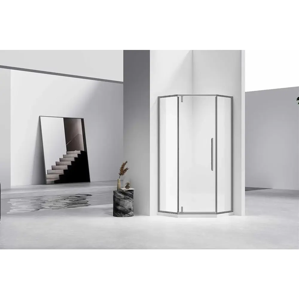 Фото 2 Душевой уголок Vincea Slim-N VSP-4SN100CLGM пятиугольный 100x100см серый профиль эффект стекла прозрачный Фото 2 Душевой уголок Vincea Slim-N VSP-4SN100CLGM пятиугольный 100x100см серый профиль эффект стекла прозрачный