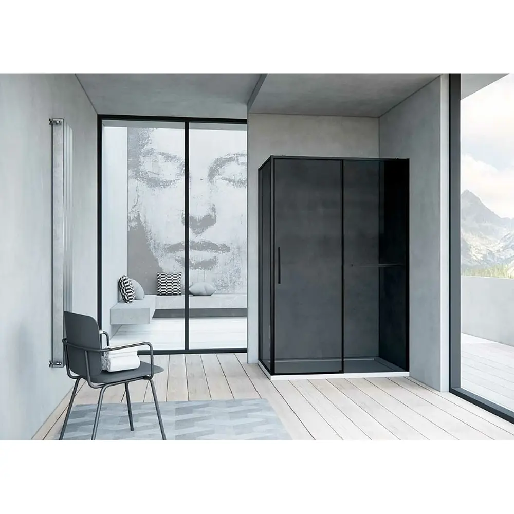 Фото 3 Душевой уголок Vincea Slim Soft VSR-1SS9012CGB прямоугольный 120x90см черный профиль эффект стекла тонированный