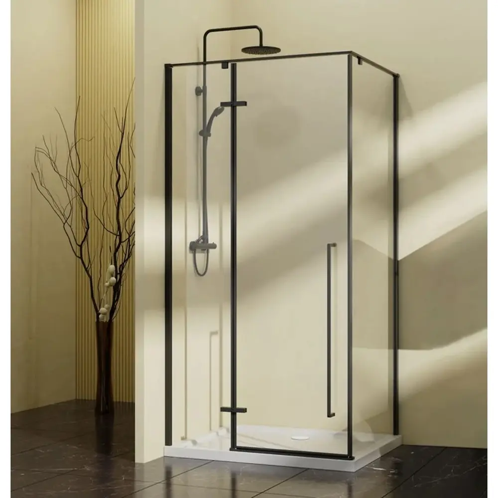 Фото Душевой уголок Vincea Slim-N VSR-5SN9090CLB квадратный 90x90см черный профиль эффект стекла прозрачный