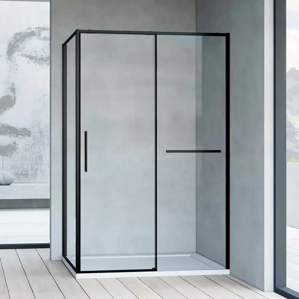 Фото Душевой уголок Vincea Slim Soft VSR-1SS9012CLB прямоугольный 120x90см черный профиль эффект стекла прозрачный