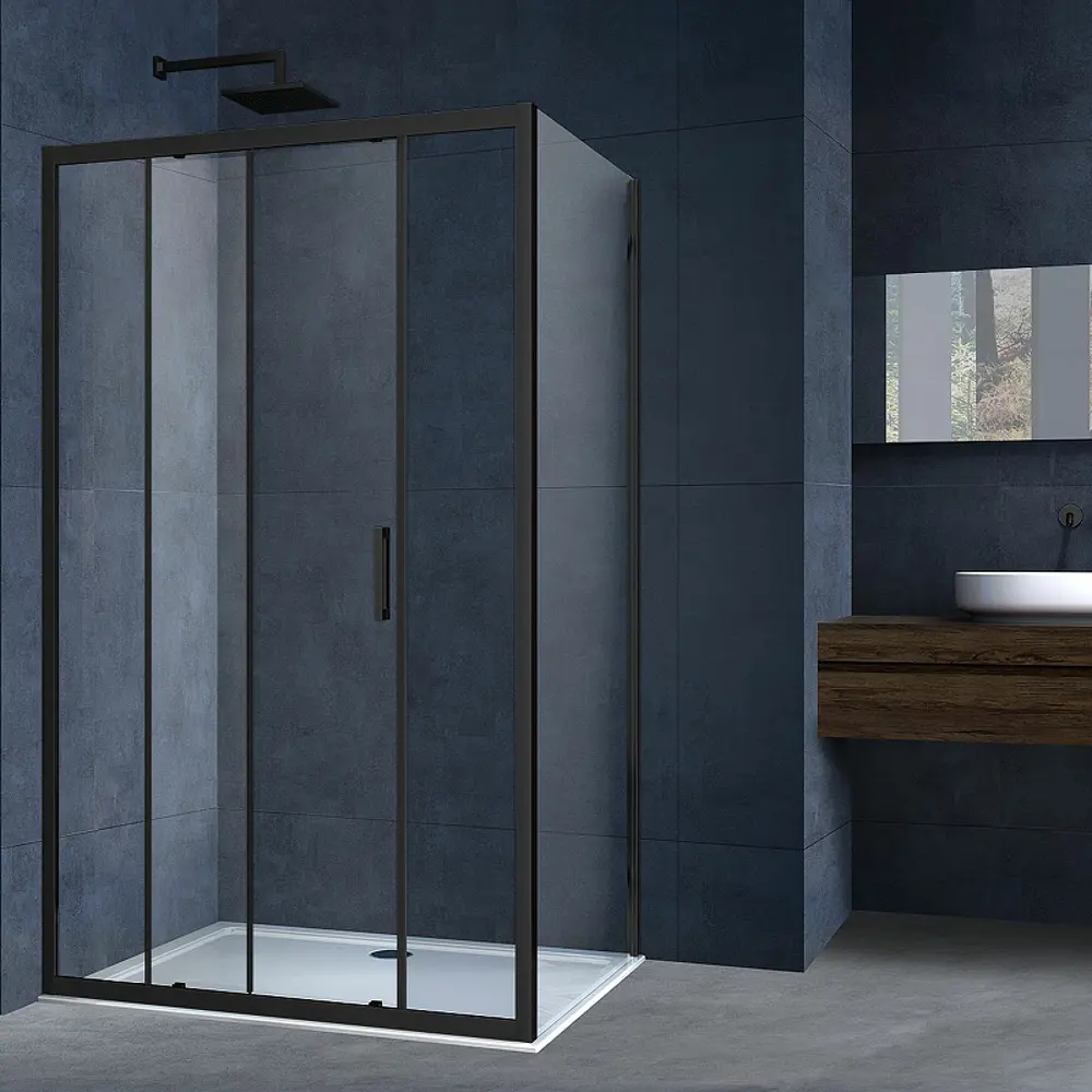 Фото 2 Душевой уголок Vincea Alpha VSR-3AL9012CLB прямоугольный 120x90см черный профиль эффект стекла прозрачный