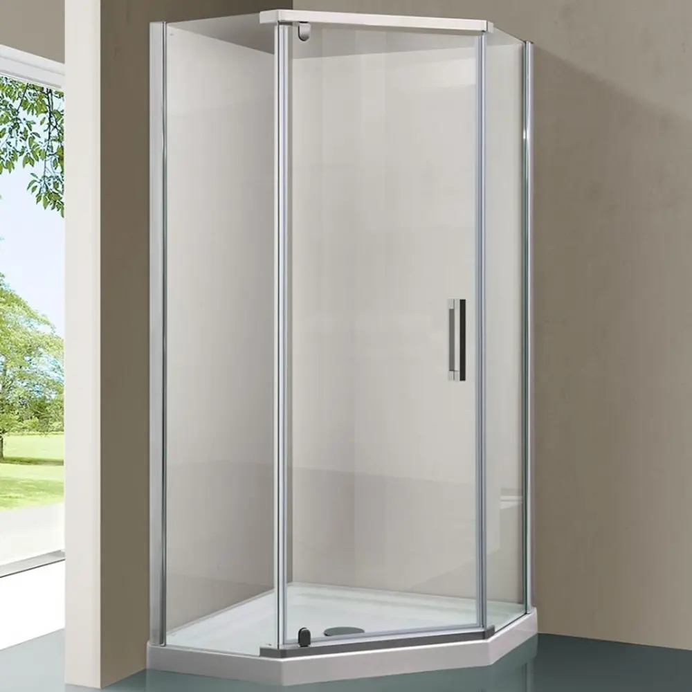 Фото Душевой уголок Vincea Stresa VSP-1S900CL пятиугольный 90x90см серебристый блеск профиль эффект стекла прозрачный