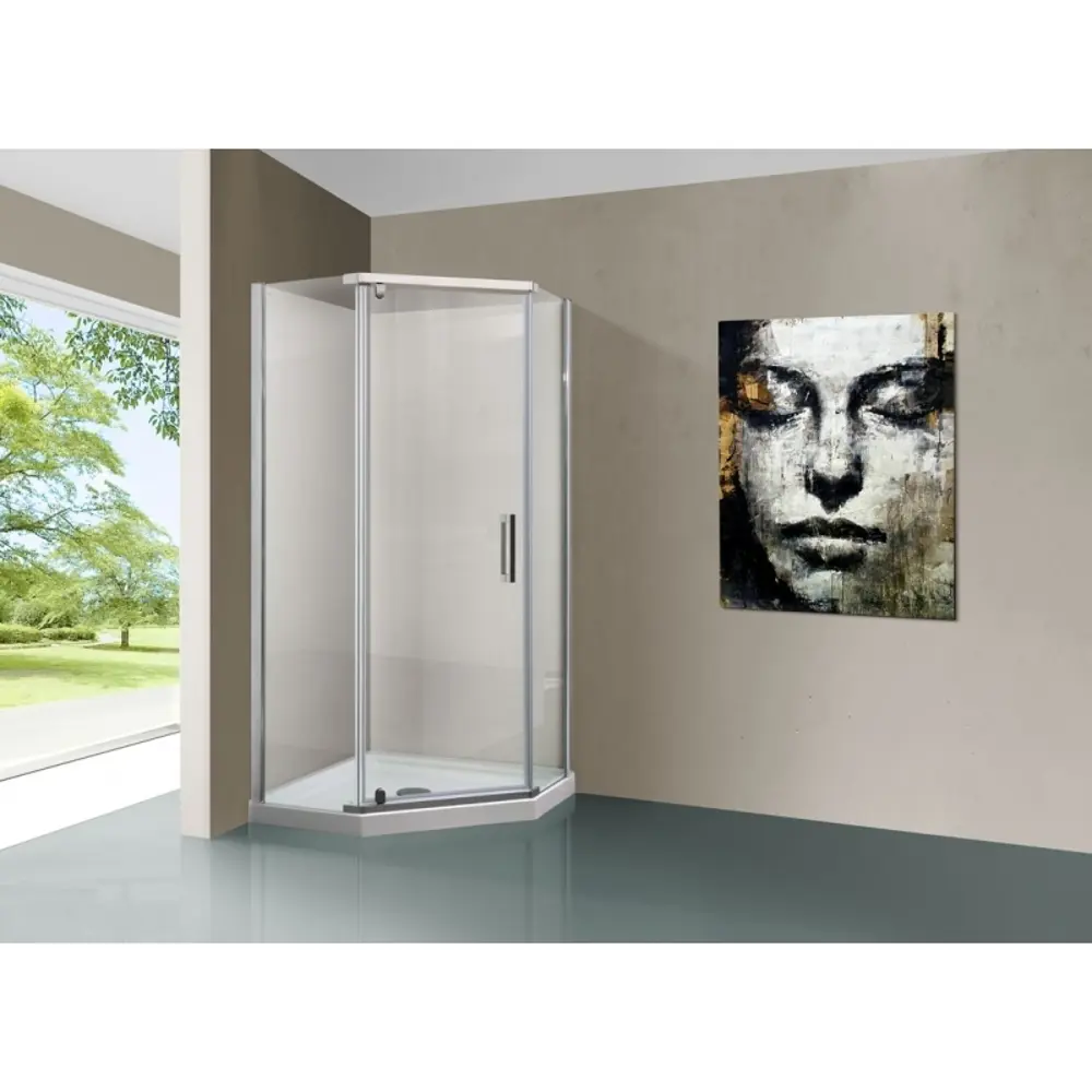 Фото 2 Душевой уголок Vincea Stresa VSP-1S900CL пятиугольный 90x90см серебристый блеск профиль эффект стекла прозрачный
