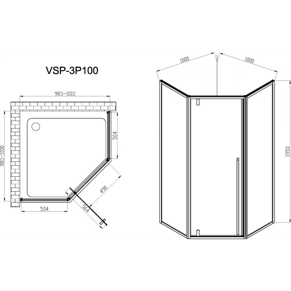 Фото 8 Душевой уголок Vincea Penta VSP-3P100CL пятиугольный 100x100см серебристый блеск профиль эффект стекла прозрачный
