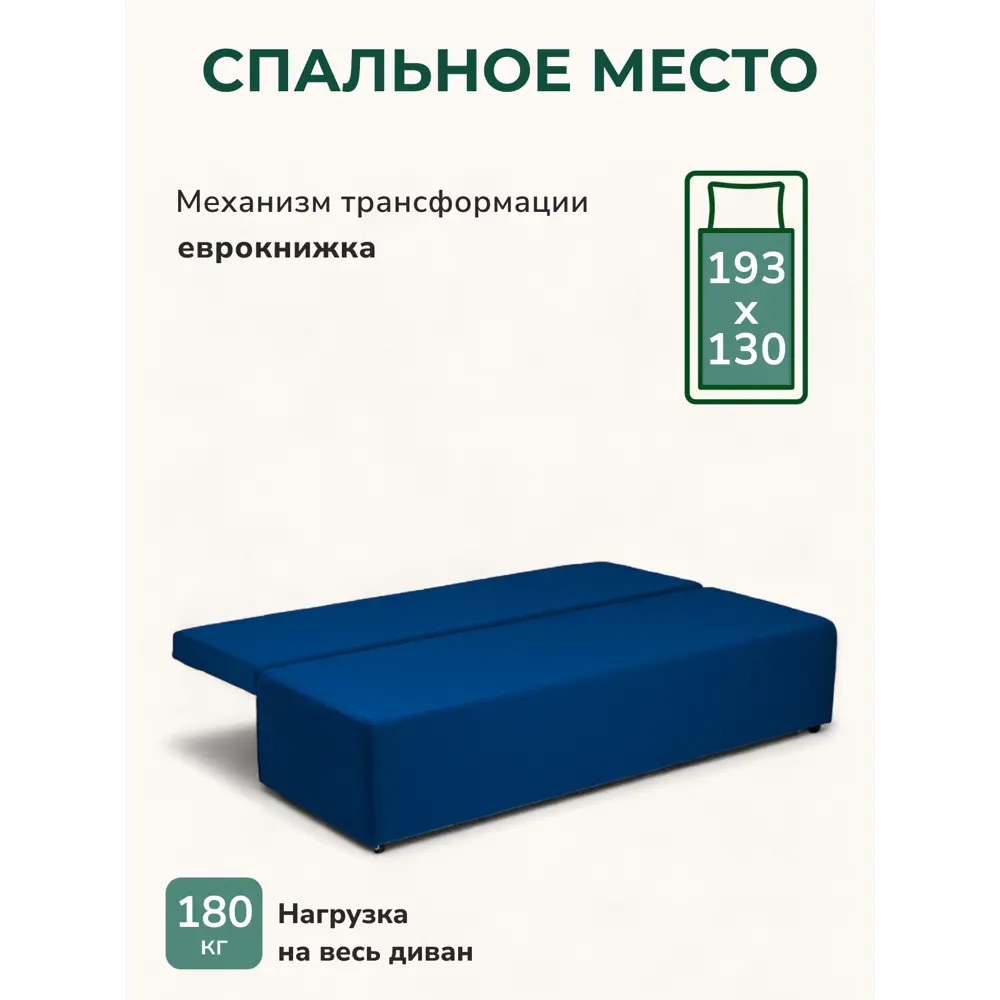 Фото 3 Диван раскладной Диван 24 Каир 193x80x87 см велюр цвет синий