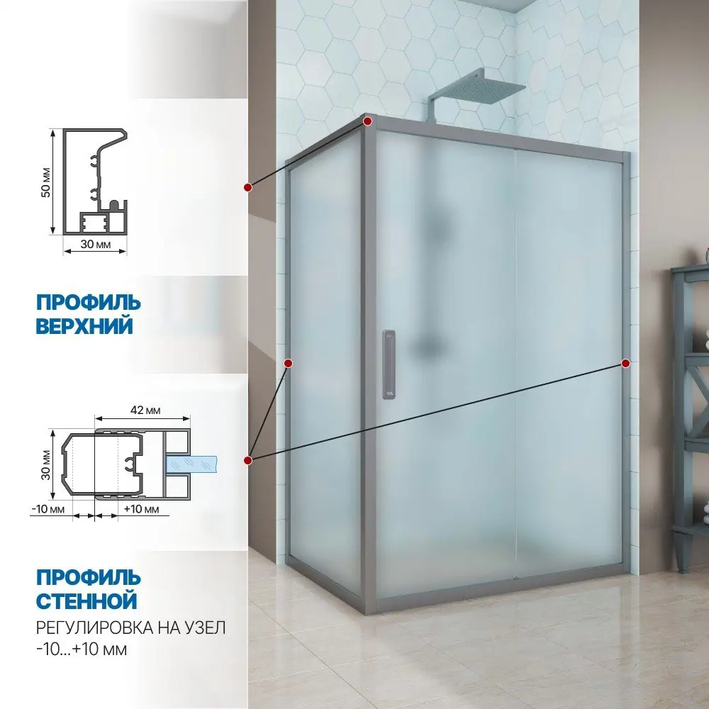 Фото 3 Душевой уголок Gutewetter GWMPKB019R 105x150x200 см цвет фурнитуры хром матовый, стекло матовое заколенное 6 мм Фото 3 Душевой уголок Gutewetter GWMPKB019R 105x150x200 см цвет фурнитуры хром матовый, стекло матовое заколенное 6 мм
