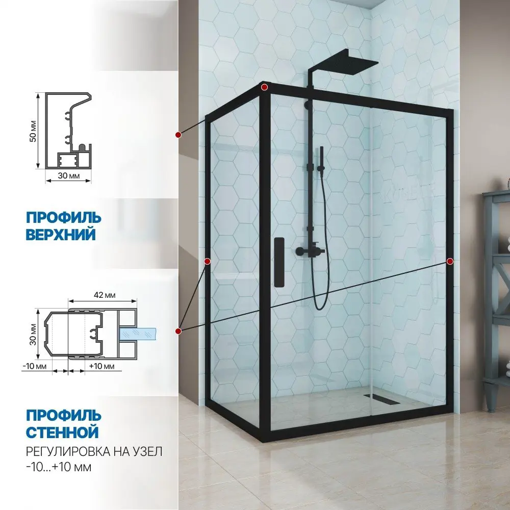 Фото 3 Душевой уголок Gutewetter GWMPKB019R 95x90x200 см цвет фурнитуры черный матовый, стекло безцветное заколенное 6 мм Фото 3 Душевой уголок Gutewetter GWMPKB019R 95x90x200 см цвет фурнитуры черный матовый, стекло безцветное заколенное 6 мм