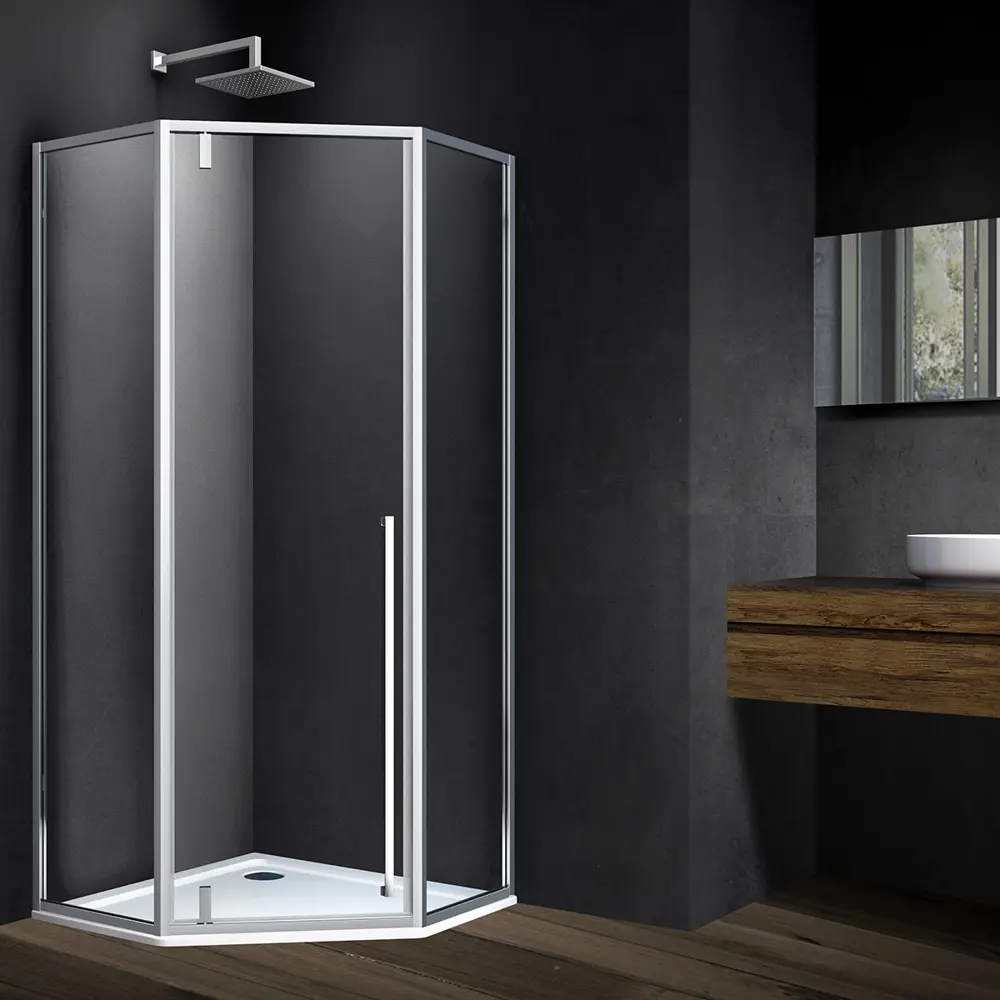 Фото Душевой уголок Vincea Penta VSP-3P900CL пятиугольный 90x90см серебристый блеск профиль эффект стекла прозрачный Фото Душевой уголок Vincea Penta VSP-3P900CL пятиугольный 90x90см серебристый блеск профиль эффект стекла прозрачный