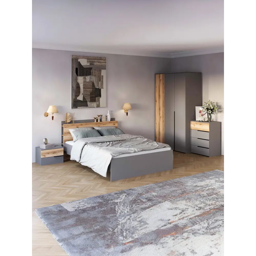 Фото 2 Кровать Сима-ленд Йорк 200x140 см цвет серый шифер/дуб делано Фото 2 Кровать Сима-ленд Йорк 200x140 см цвет серый шифер/дуб делано