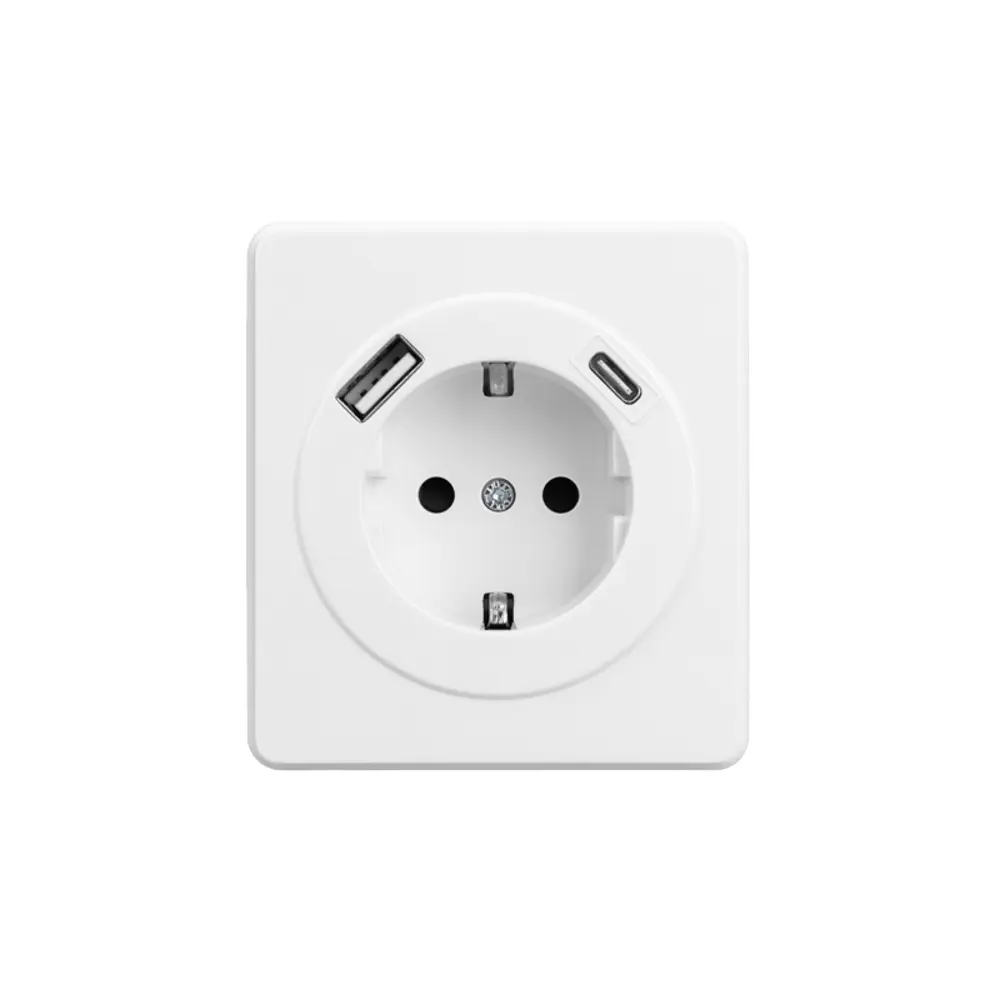 Фото Розетка встраиваемая Kranz Round с заземлением со шторками USB A-C цвет перламутр Фото Розетка встраиваемая Kranz Round с заземлением со шторками USB A-C цвет перламутр