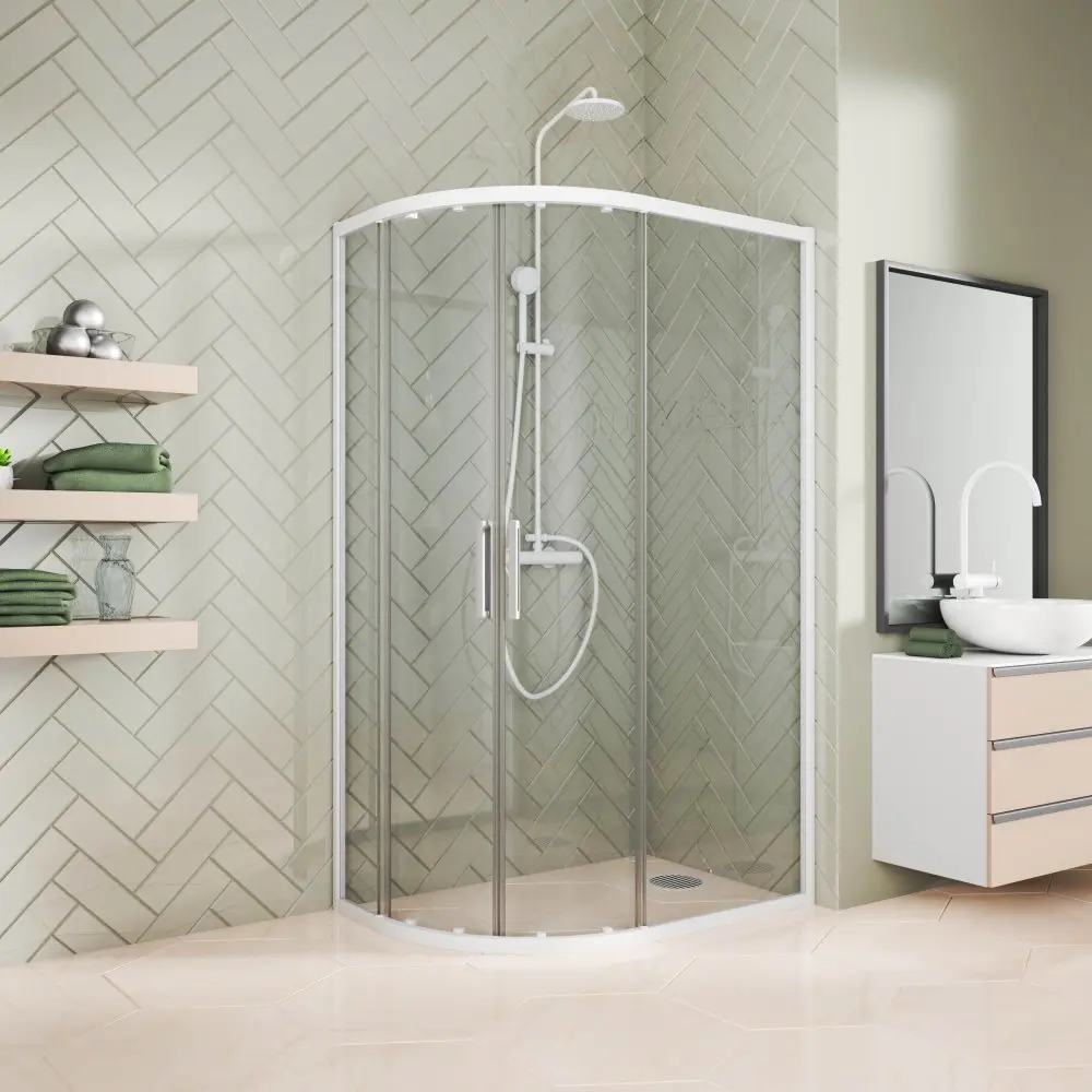 Фото Душевой уголок Gutewetter 2179341748 1/4 круга 120x100см белый профиль эффект стекла прозрачный Фото Душевой уголок Gutewetter 2179341748 1/4 круга 120x100см белый профиль эффект стекла прозрачный