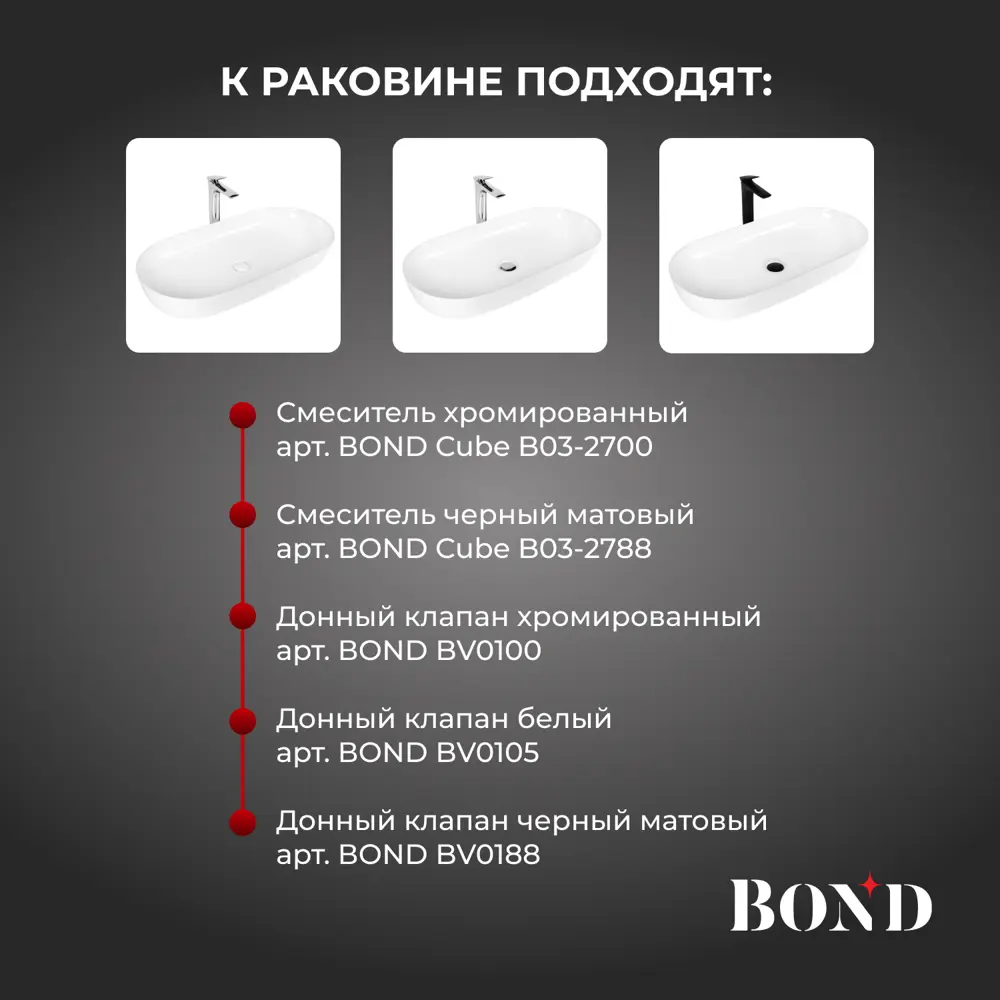 Фото 3 Раковина накладная Bond oval Раковина 80см цвет белый глянец Фото 3 Раковина накладная Bond oval Раковина 80см цвет белый глянец