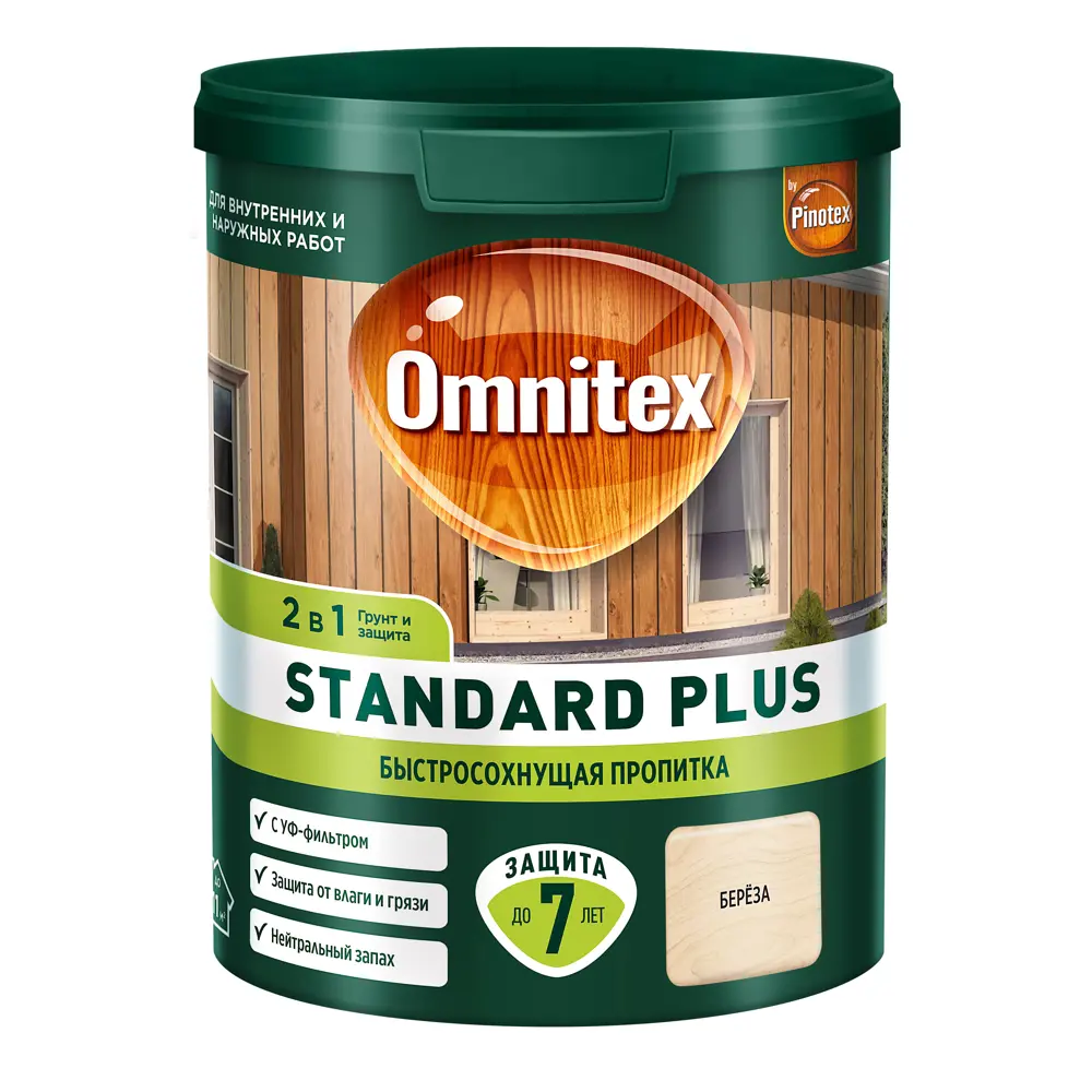 Фото 2 Защитно-декоративный антисептик лессирующий Omnitex Standard Plus полуматовый береза 0.9 л Фото 2 Защитно-декоративный антисептик лессирующий Omnitex Standard Plus полуматовый береза 0.9 л