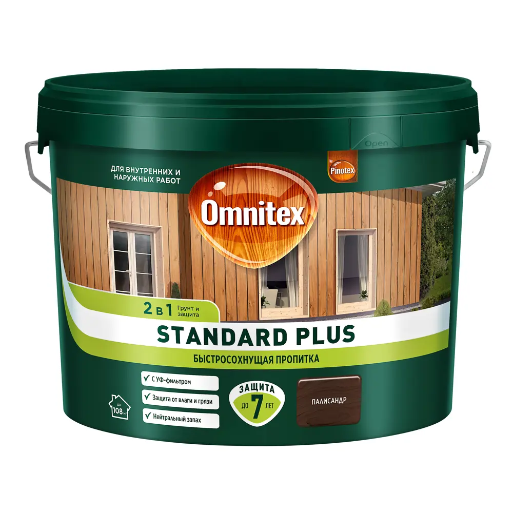 Фото 2 Защитно-декоративный антисептик лессирующий Omnitex Standard Plus полуматовый палисандр 9 л Фото 2 Защитно-декоративный антисептик лессирующий Omnitex Standard Plus полуматовый палисандр 9 л