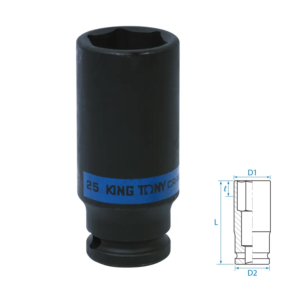 Фото 2 Торцевая головка ударная удлиненная шестигранная King Tony 443525M 1/2 дюйма 25 мм Фото 2 Торцевая головка ударная удлиненная шестигранная King Tony 443525M 1/2 дюйма 25 мм