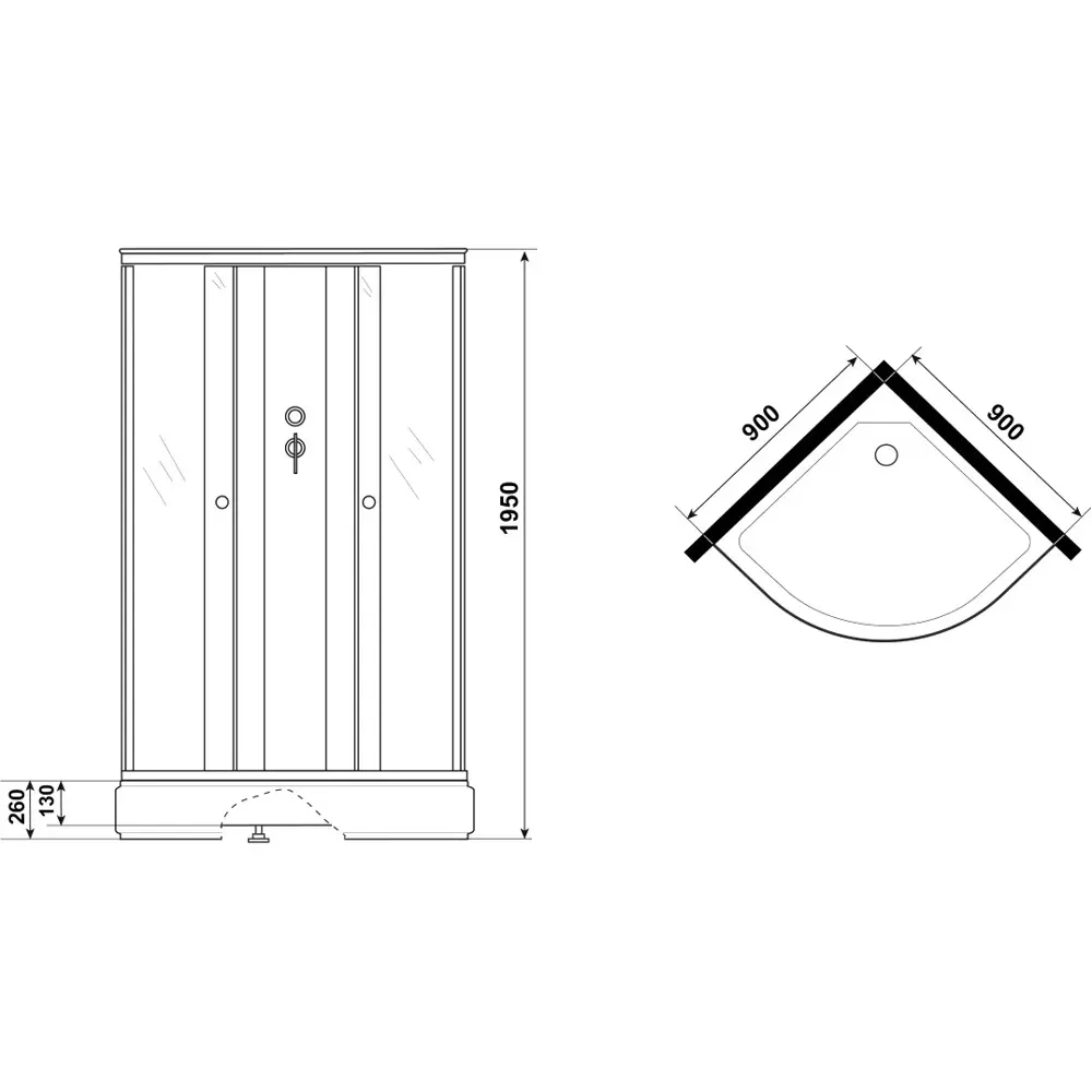 Фото 6 Душевая кабина Niagara P90/26/mt/bk средний поддон 90x90 см 1/4 круга