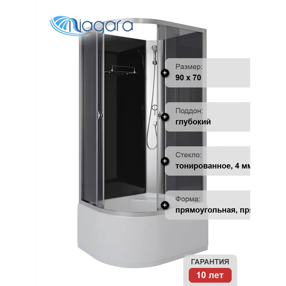 Фото 10 Душевая кабина Niagara E90/70/40r/tn/bk высокий поддон 90x70 см ассиметричный