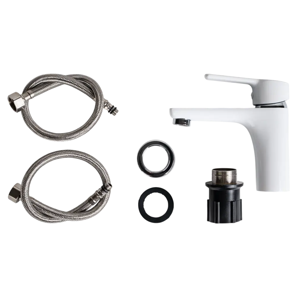 Фото 3 Смеситель для раковины Esko Lucca LC26W однорычажный цвет хром белый матовый Фото 3 Смеситель для раковины Esko Lucca LC26W однорычажный цвет хром белый матовый