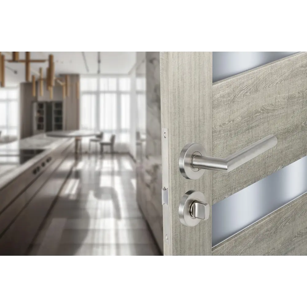 Фото 6 Комплект дверных ручек на розетке Edson WC1R4ST с запиранием цвет нержавеющая сталь Фото 6 Комплект дверных ручек на розетке Edson WC1R4ST с запиранием цвет нержавеющая сталь