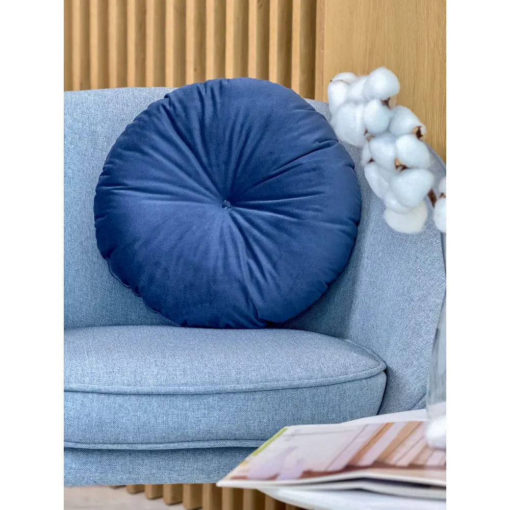 Фото 3 Подушка декоративная Linen Way d37 см бархат цвет синий