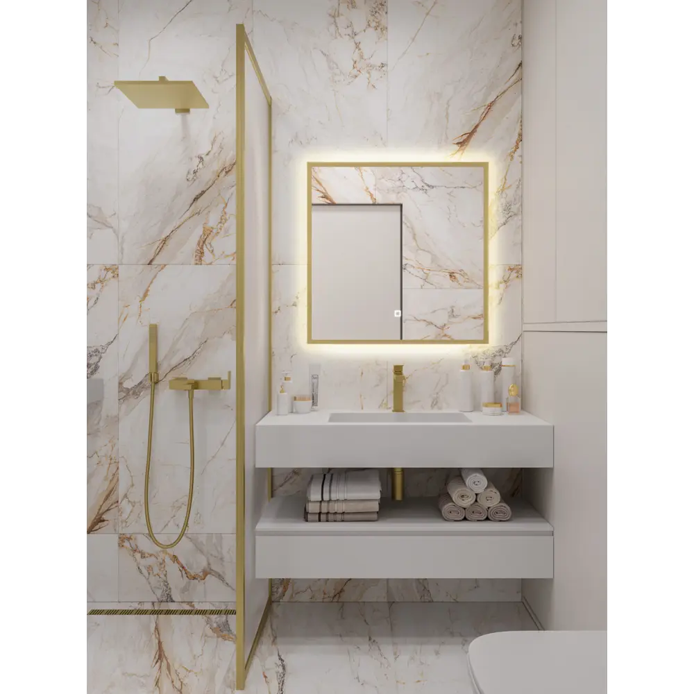 Фото 2 Зеркало для ванной Alias В раме для ванной qvr1001003g с подсветкой 100x100см Фото 2 Зеркало для ванной Alias В раме для ванной qvr1001003g с подсветкой 100x100см