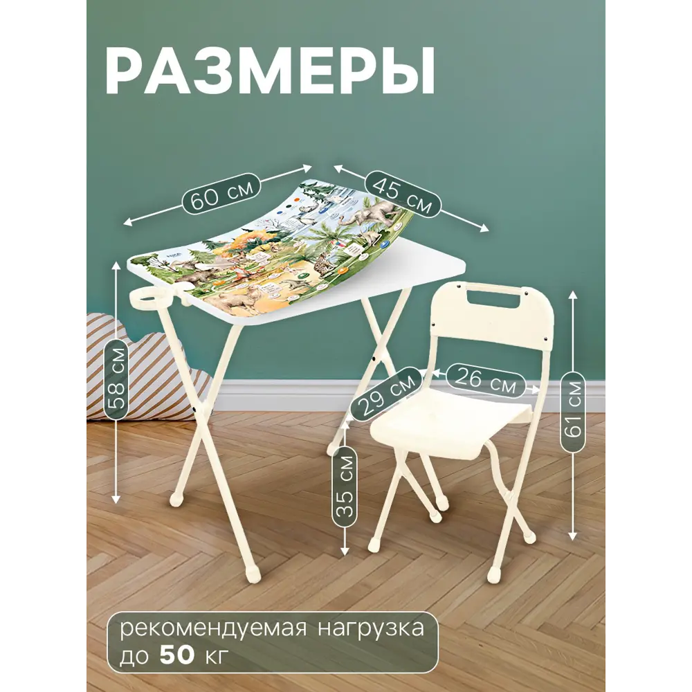 Фото 2 Стул и стол детские Nika kids В мире животных 55x30x29 см цвет белый Фото 2 Стул и стол детские Nika kids В мире животных 55x30x29 см цвет белый