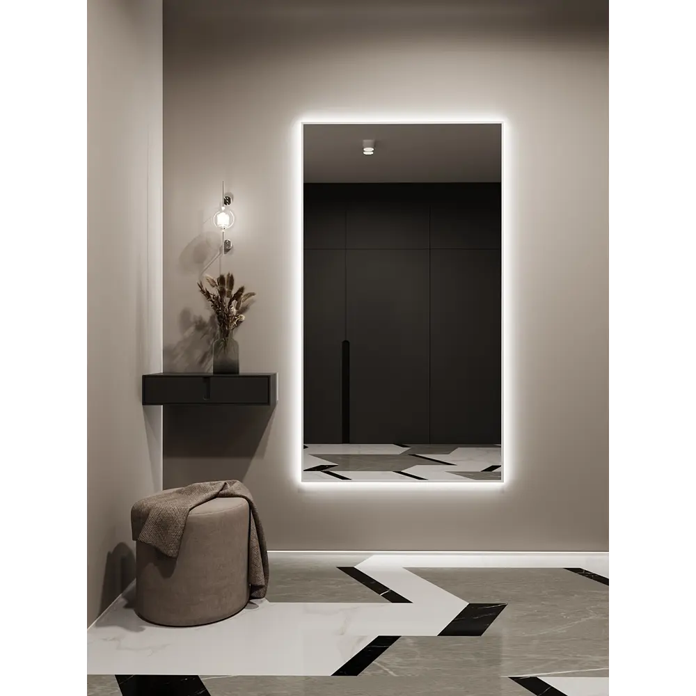 Фото 4 Зеркало с подсветкой подвесное Alumirror 161x90см свет холодный цвет белый Фото 4 Зеркало с подсветкой подвесное Alumirror 161x90см свет холодный цвет белый