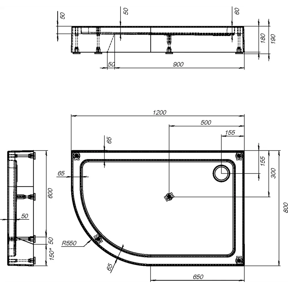 Фото 5 Душевой поддон Aquanet GL180 432959 ассиметричный акрил 80x120см