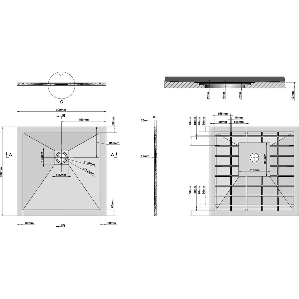Фото 7 Душевой поддон Grossman Strong 604135 квадрат искусственный камень 90x90см