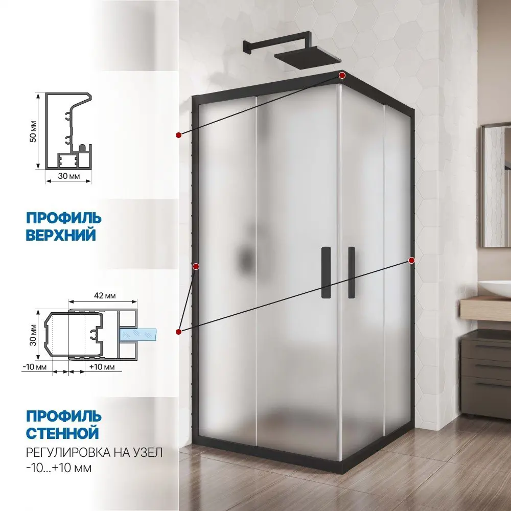Фото 3 Душевой уголок Gutewetter GWMPKB019SC 100x100x200 см цвет фурнитуры черный матовый, стекло матовое заколенное 6 мм Фото 3 Душевой уголок Gutewetter GWMPKB019SC 100x100x200 см цвет фурнитуры черный матовый, стекло матовое заколенное 6 мм