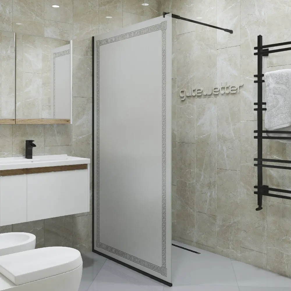 Фото 6 Душевая перегородка GWMPGL010V 120x220 см цвет фурнитуры черный матовый, стекло матовое с рисунком закаленное 10 мм