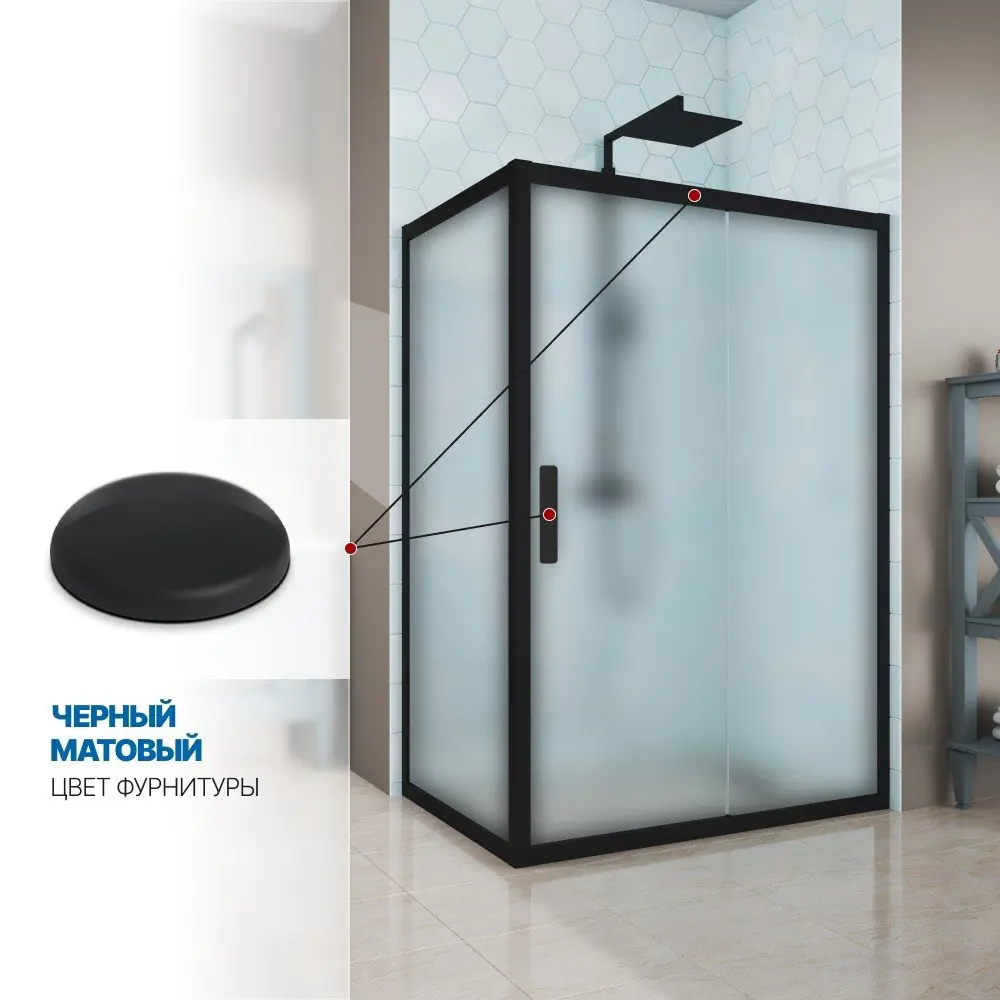 Фото 4 Душевой уголок Gutewetter GWMPKB019R 100x90x200 см цвет фурнитуры черный матовый стекло матовое закаленное 6 мм